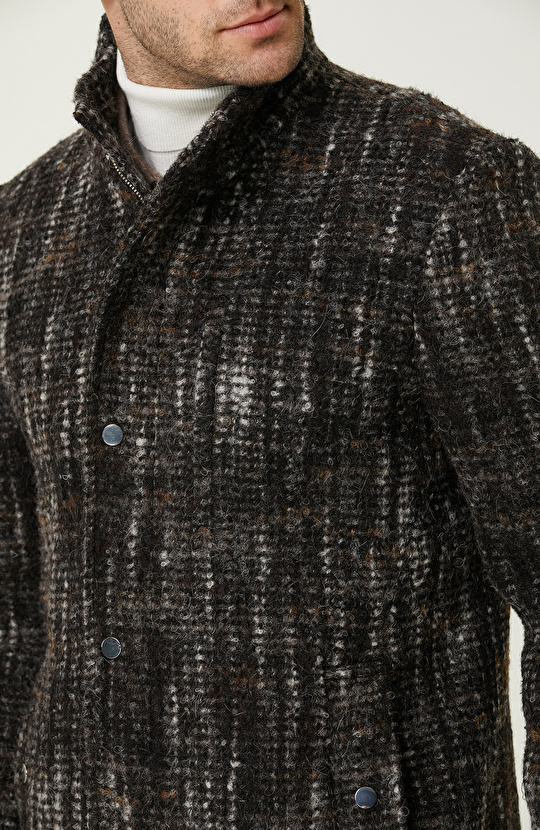 Siyah Kahverengi Yün Karışımlı Kaban