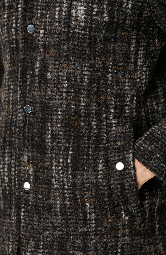 Siyah Kahverengi Yün Karışımlı Kaban