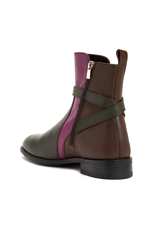 Kahverengi Toka Detaylı Kadın Deri Bot