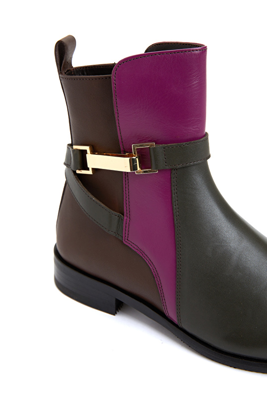 Kahverengi Toka Detaylı Kadın Deri Bot