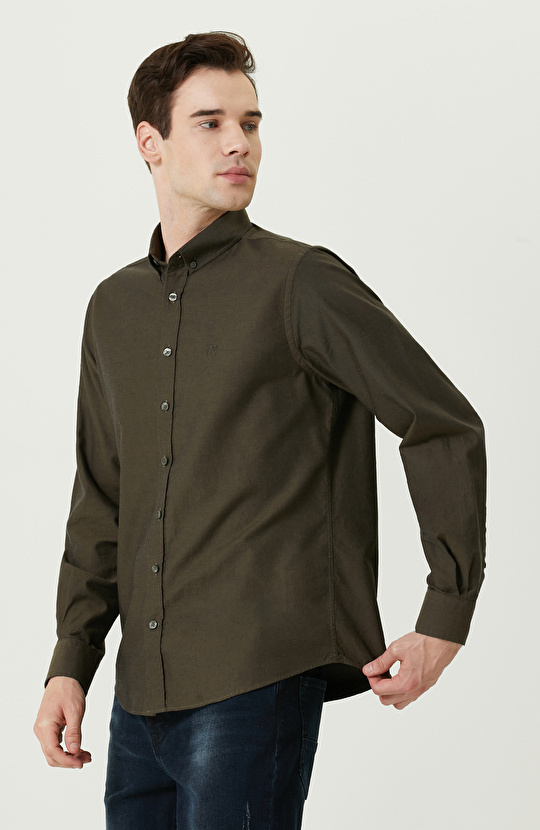 Pamuklu Haki Oxford Gömlek