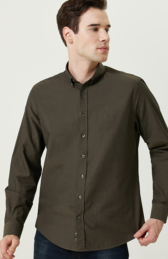 Pamuklu Haki Oxford Gömlek