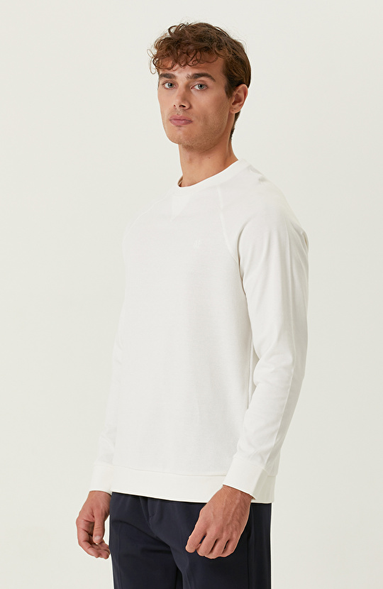 Pamuklu Ekru Pirinç Örgü Sweatshirt