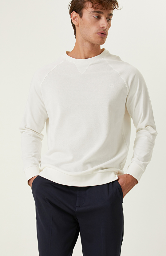 Pamuklu Ekru Pirinç Örgü Sweatshirt