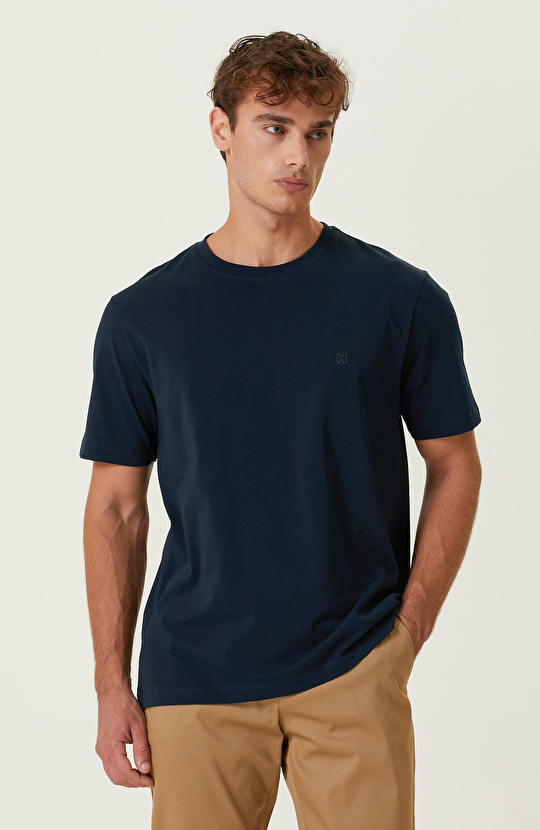 Lacivert Bisiklet Yaka Kısa Kollu Tshirt