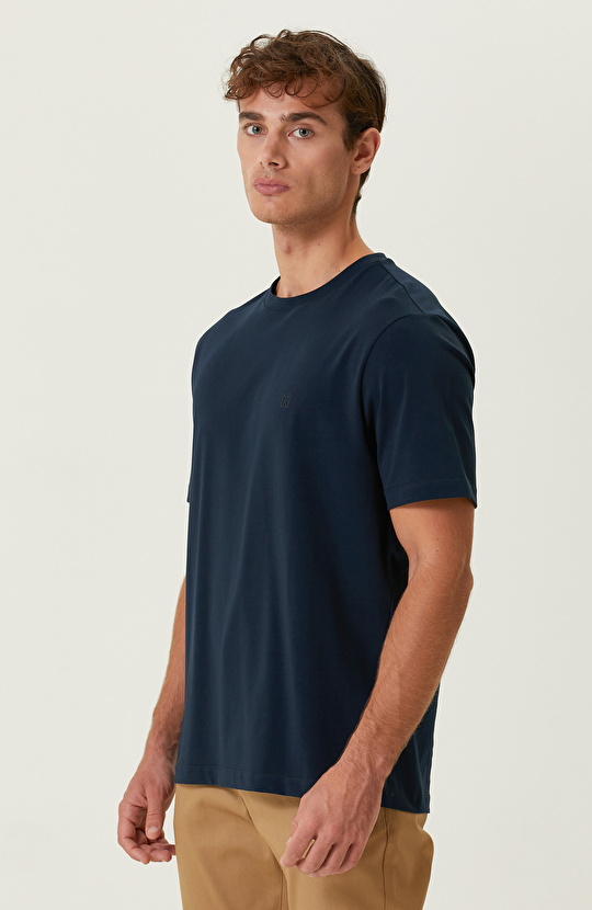 Lacivert Bisiklet Yaka Kısa Kollu Tshirt