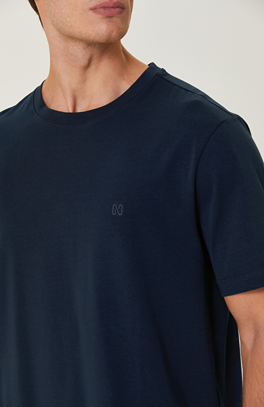 Lacivert Bisiklet Yaka Kısa Kollu Tshirt