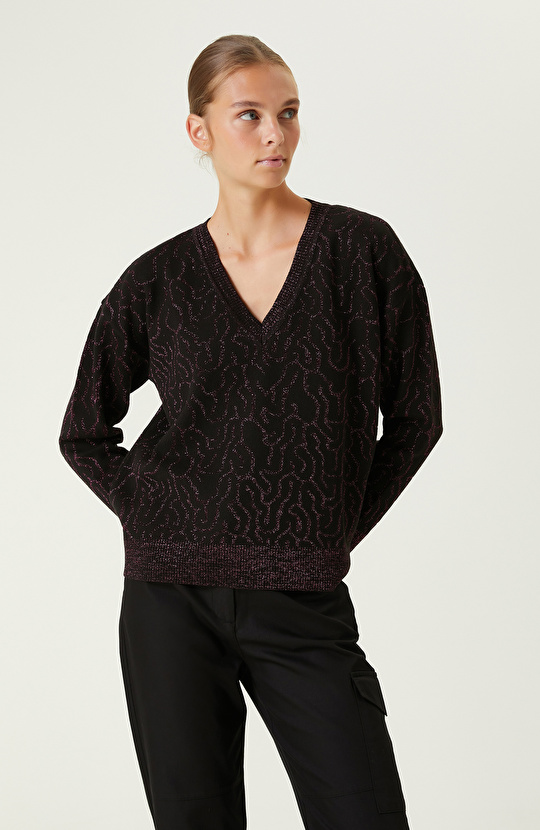 Siyah V Yaka Simli Kazak