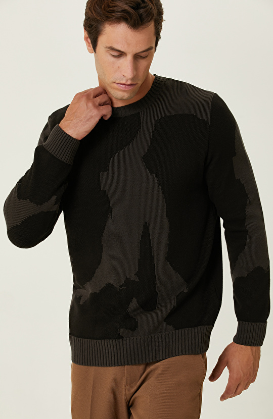 Siyah Kamuflaj Desenli Kazak