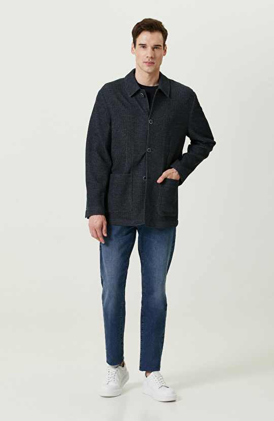 İndigo Örme Ceket