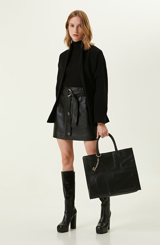 Siyah Deri Mini Etek