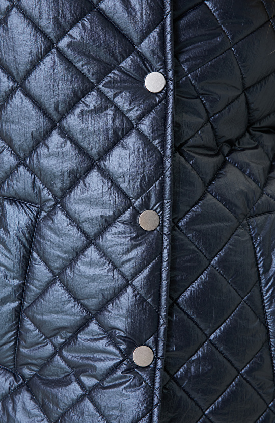 Lacivert Deri Kapitone Mont