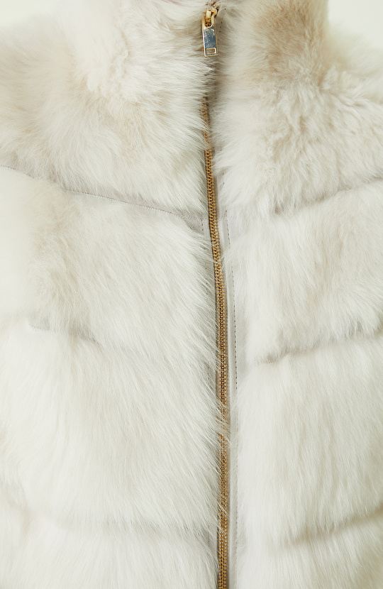 Ekru Çizgi Detaylı Deri Yelek