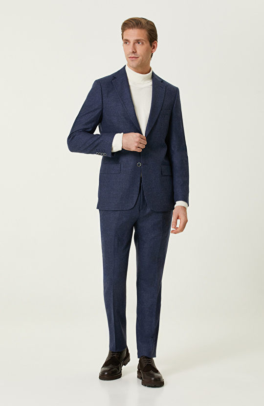 İndigo Kareli Yün Takım Elbise