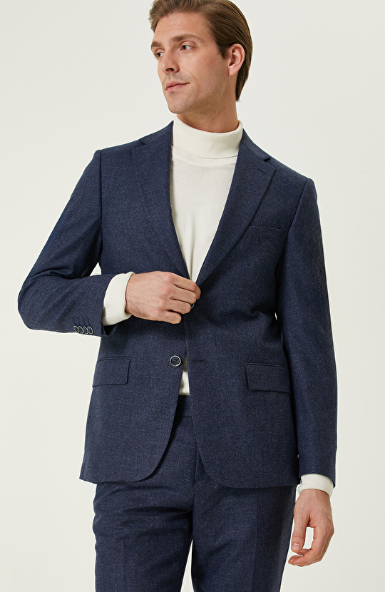 İndigo Kareli Yün Takım Elbise