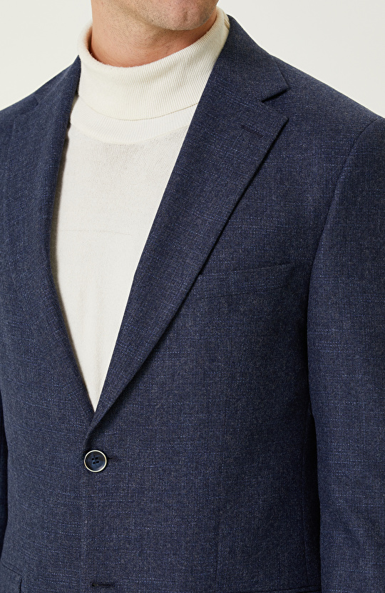 İndigo Kareli Yün Takım Elbise