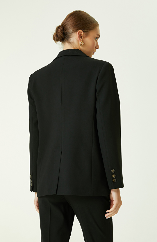 Siyah Kol Ucu Desenli Blazer Ceket