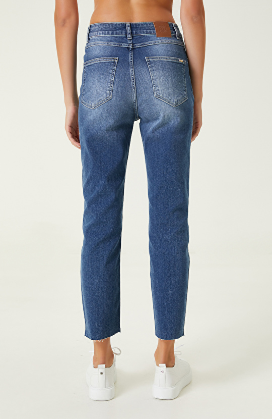 Koyu Mavi Yüksek Bel Denim Pantolon