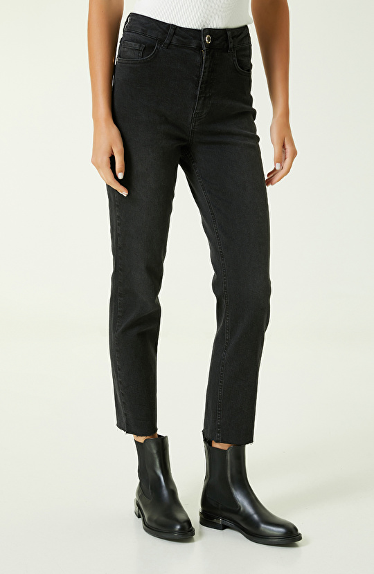 Antrasit Yüksek Bel Denim Pantolon