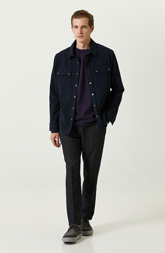 Lacivert Bisiklet Yaka Sweatshirt