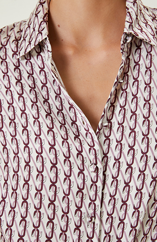 Ekru Bordo Logo Desenli Gömlek