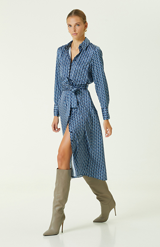 Lacivert Mavi Uzun Gömlek Elbise