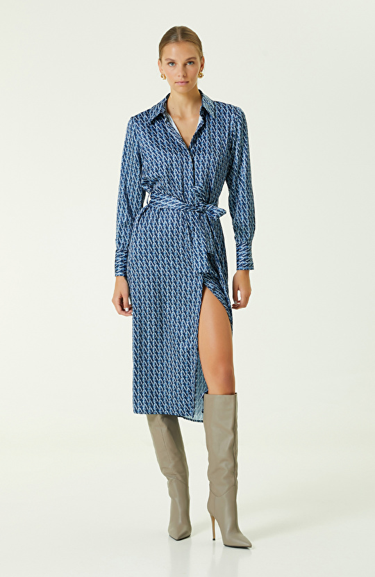 Lacivert Mavi Uzun Gömlek Elbise