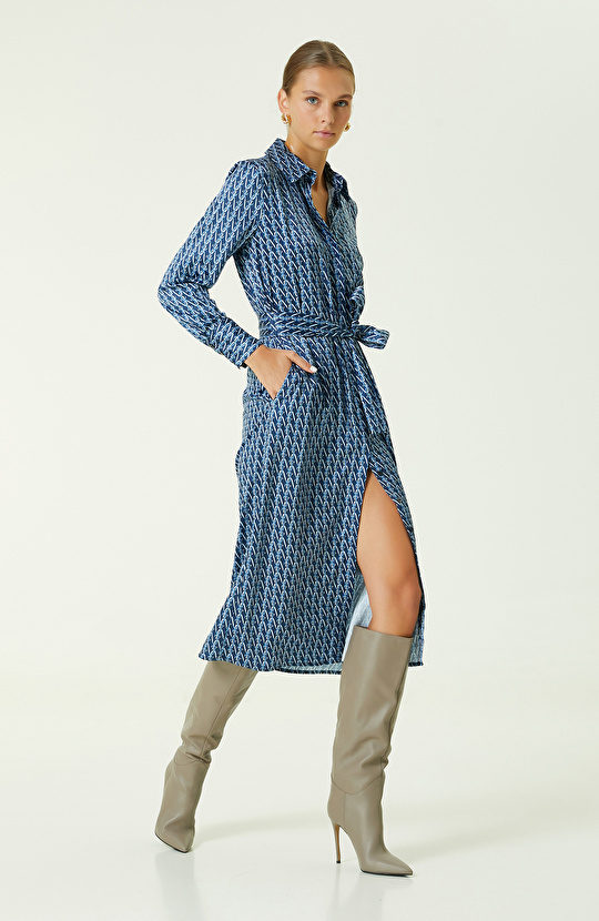 Lacivert Mavi Uzun Gömlek Elbise