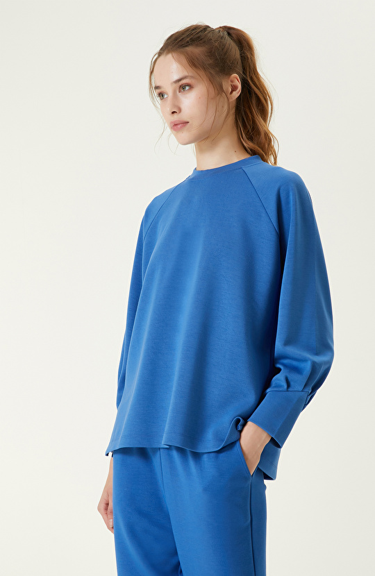 İndigo Bisiklet Yaka Sweatshirt