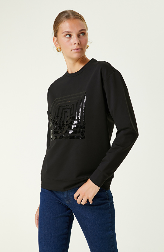 Siyah Payetli Sweatshirt