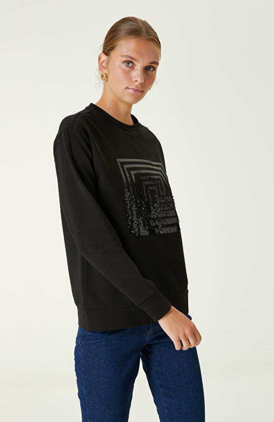 Siyah Payetli Sweatshirt