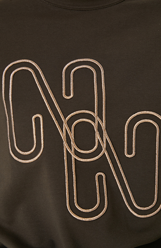 Haki Pamuklu Nakışlı Sweatshirt