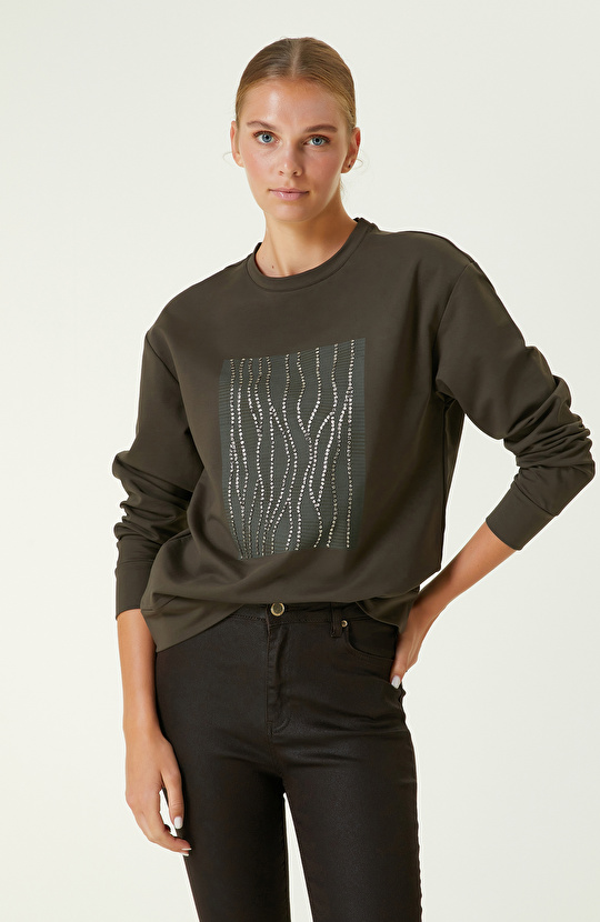 Haki Desenli Sweatshirt