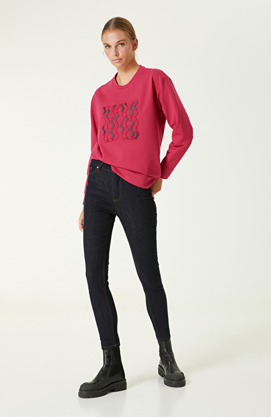 Fuşya Baskılı Sweatshirt