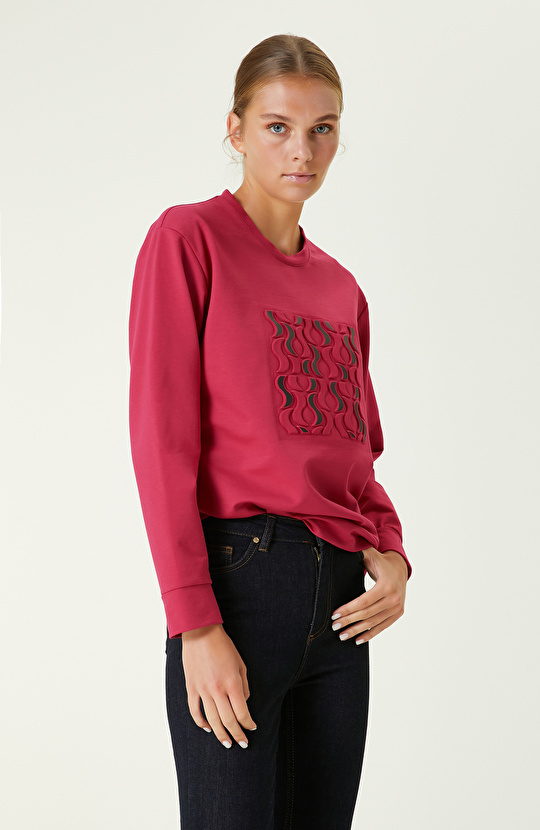 Fuşya Baskılı Sweatshirt