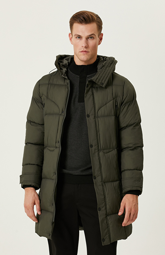 Haki Çıtçıtlı Casual Kaban