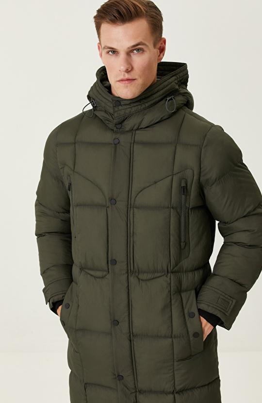 Haki Çıtçıtlı Casual Kaban