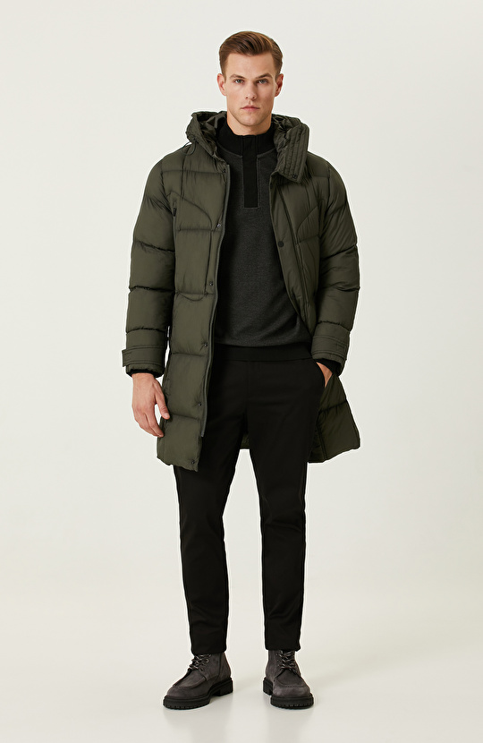 Haki Çıtçıtlı Casual Kaban