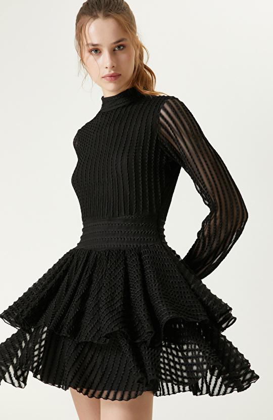 Siyah Kloş Etek Mini Elbise