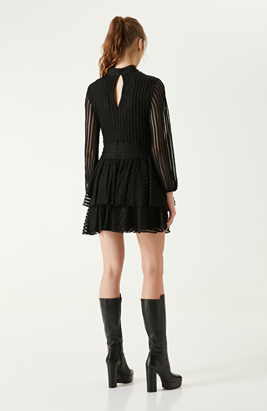 Siyah Kloş Etek Mini Elbise