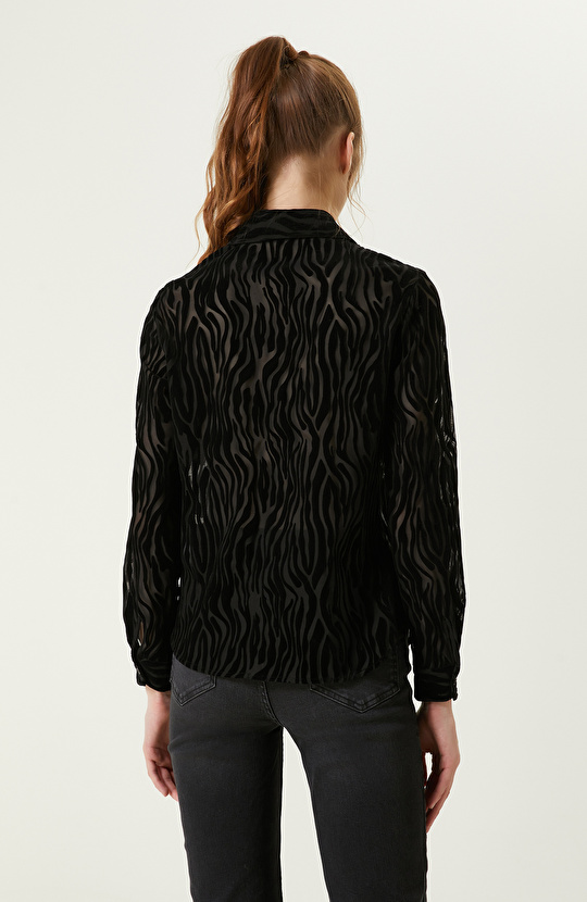 Siyah Zebra Flok Baskılı Gömlek