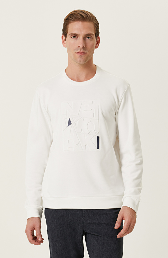 Ekru Baskılı Sweatshirt