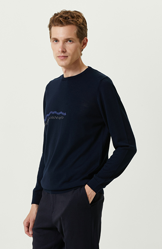 Lacivert Bisiklet Yaka Kazak