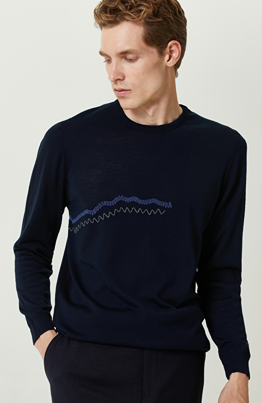 Lacivert Bisiklet Yaka Kazak