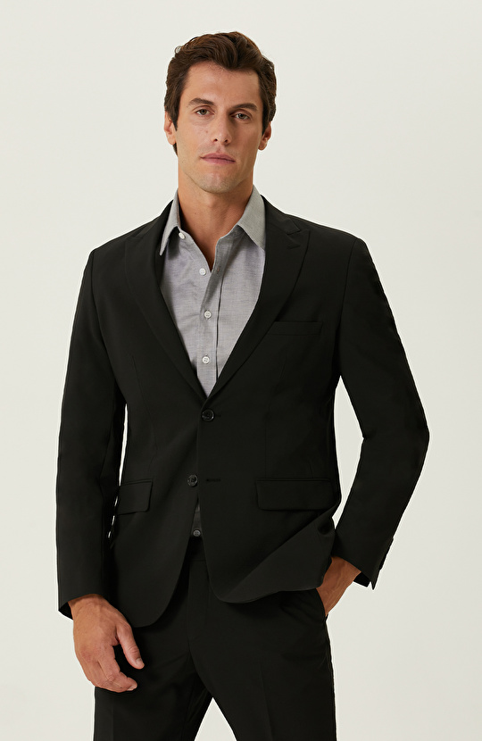 Siyah Gofre Desenli Takım Elbise