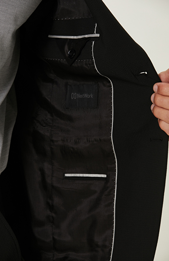 Siyah Gofre Desenli Takım Elbise