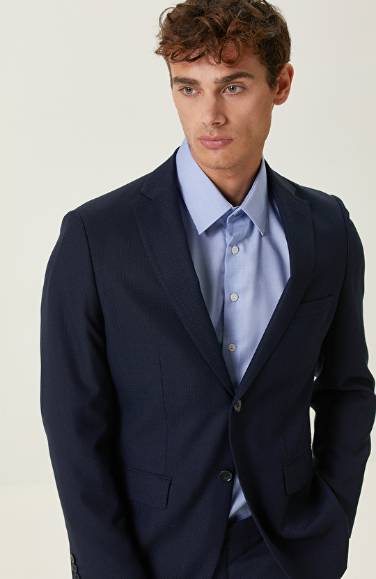 Armür Desenli Lacivert Takım Elbise