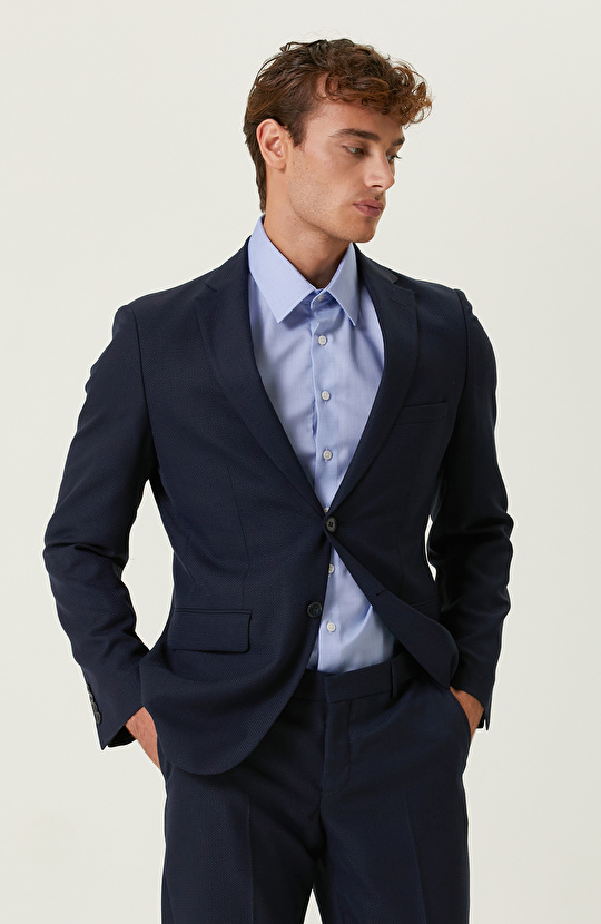 Armür Desenli Lacivert Takım Elbise