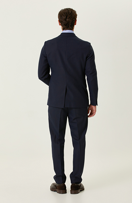 Armür Desenli Lacivert Takım Elbise