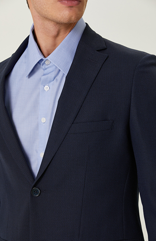 Armür Desenli Lacivert Takım Elbise